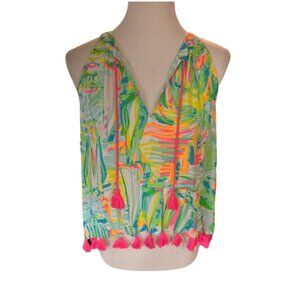 Lilly Pulitzer Roxi Colorful Beach Top Pink Tassel Trim Size Small NEW NWT